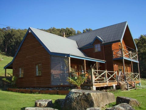 Great view of the house from the rock table and chairs 