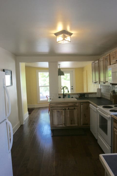 Kitchen looking into dining area