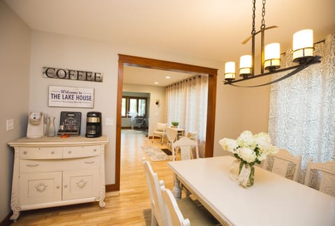 Dining room, coffee bar, looking into the great room. 