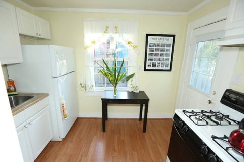 Kitchen with gas range.