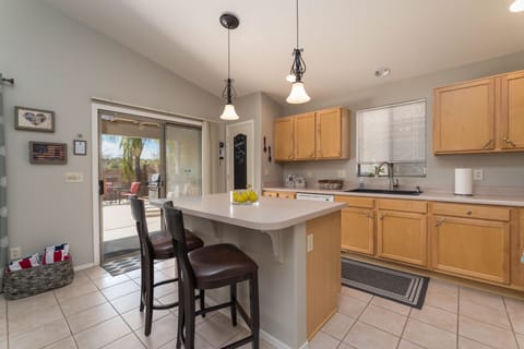 Kitchen overlooking pool
