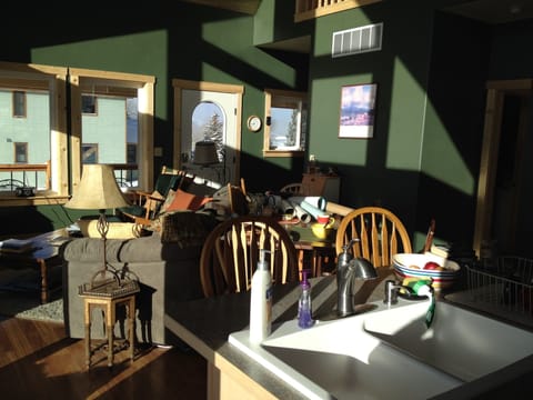 Kitchen area opens into sunny great room