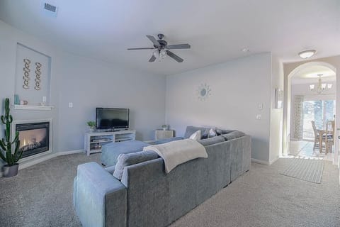 All new carpet, flat screen tv, dvd player, and gas fire place.