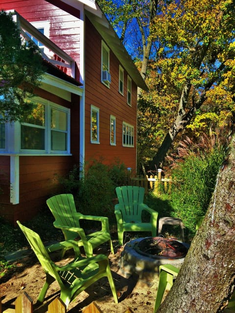 Outdoor fireplace is the perfect spot for s'mores or Michigan wine at night