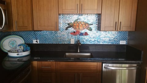 New glass tile back splash.