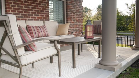 Main entrance outdoor seating area