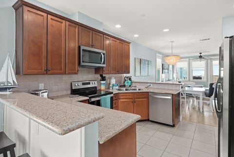 Stainless steel appliances and a lot of counter space