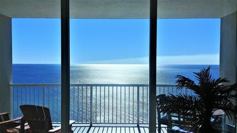 Spectacular  view from inside the condo looking out at the Gulf.