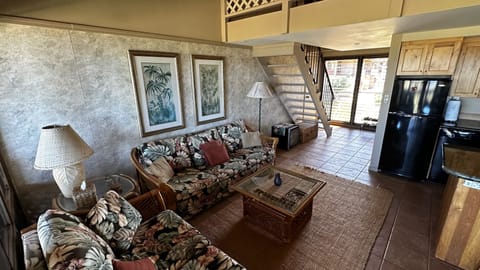 Open plan living area with queen-sized pull-out bed.