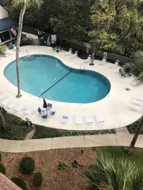 View of pool from loft balcony