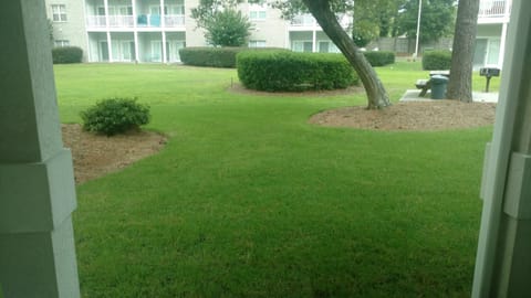 View from our patio of the community grill and picnic table