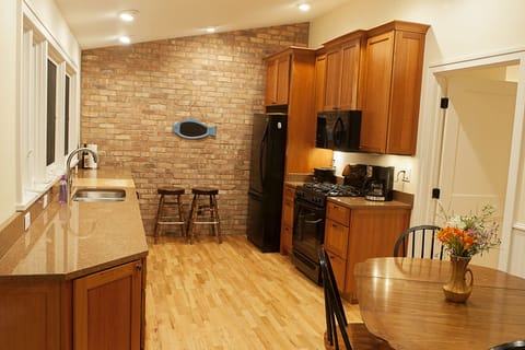 Kitchen is bright and updated .  All windows face the lake. 