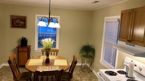 The kitchen area is perfect for cooking a meal, enjoying dinner or grabbing a cup of coffee on your way out the door. There is a microwave, stove, coffee maker, Keurig, and refrigerator for your convenience during your stay.