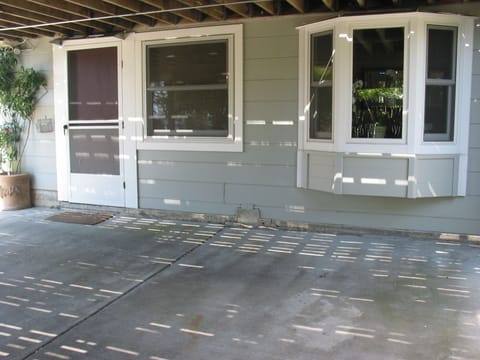 Looking into the rental unit from the parking space.