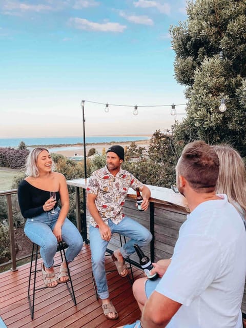 Large entertaining deck with sea views