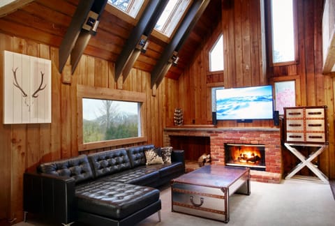 spacious living room with smart tv home theater and fireplace. Views of Stratton