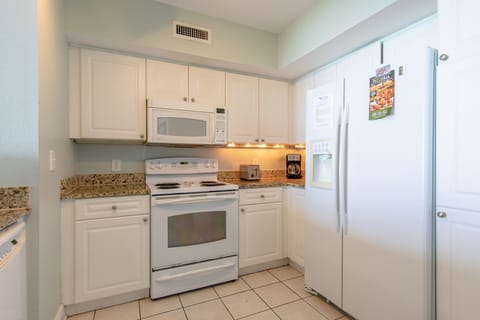 Fully stocked kitchen.