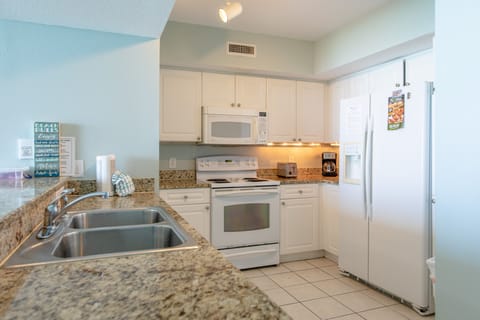 Fully stocked kitchen.