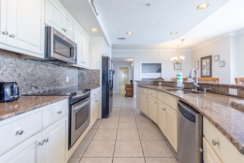 Fully stocked kitchen.