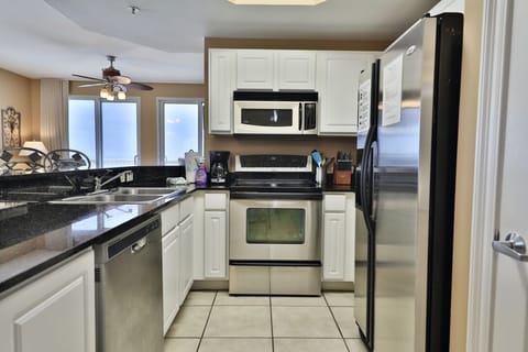 Fully stocked kitchen.