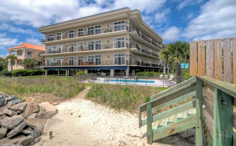 Sea Point Lodge Beach Path and Building - Boardwalk and dune path lead from the beach side to the oceanfront building, with no street crossing between the condo and sand.