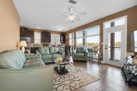 Living room with view of the water