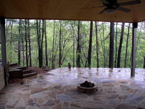 Covered Flagstone Terrace with Built-in Gas Fire Pit 