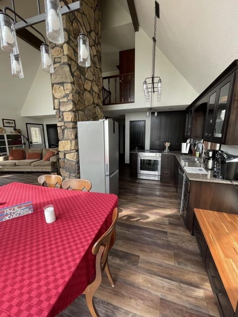 Layout of our downstairs. Master bed/bath upstairs, 2 bedrooms + bath downstairs