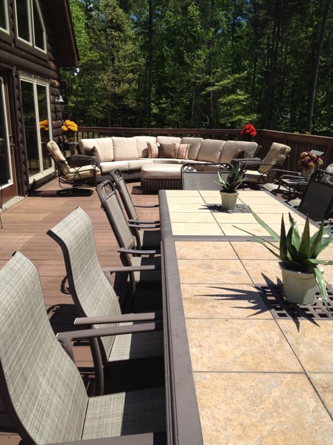 Outdoor dining w/seating for twelve.  Enough deck seating for twenty-two or more