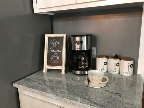 Coffee, Tea, sugar and creamer provided.