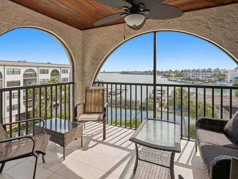 back screened in patio with waterview