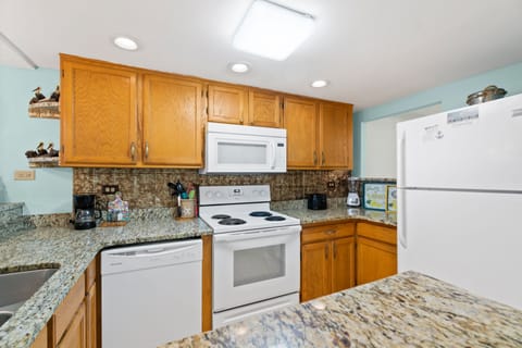 Fully stocked kitchen.