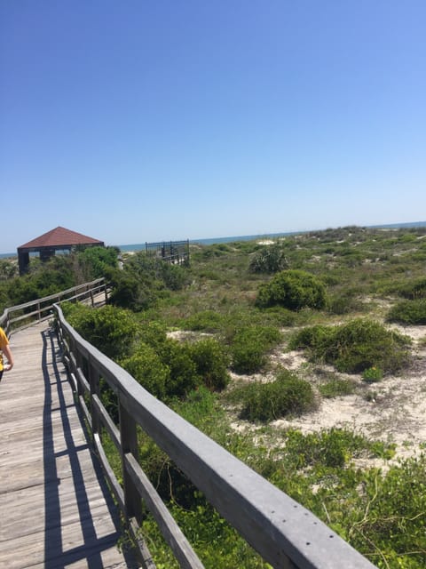 Private boardwalk to beach with secured entry.