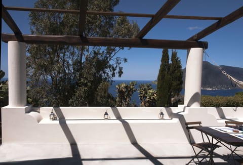 Terrace overlooking the island of Salina.