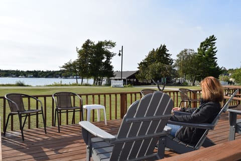 Front deck overlooking the harbor. Complete with deck chairs.  