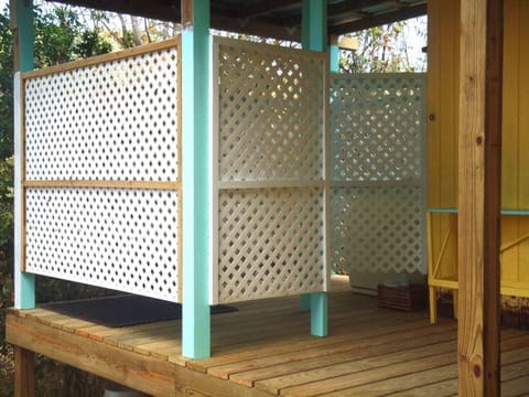 The bathing area screened for privacy,.
