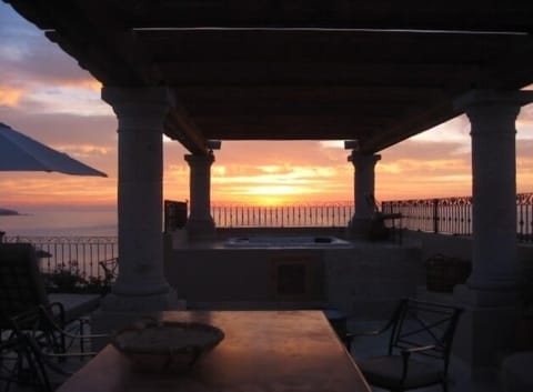 Sunset from the private party deck, looking over the jacuzzi.  Margarita time!