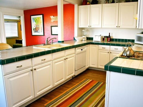 Fully stocked kitchen.