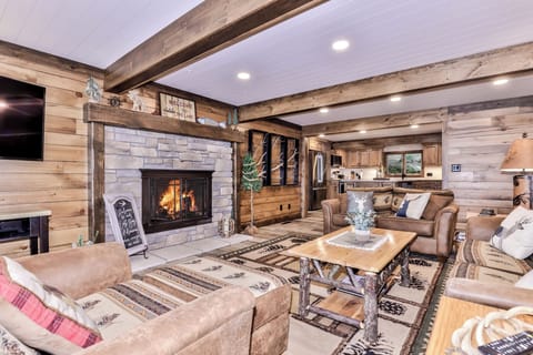 Gorgeous stone fireplace to get all cozy on cold nights.