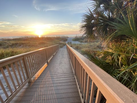 Morning sunrise walking out to the beach over private gated beach access
