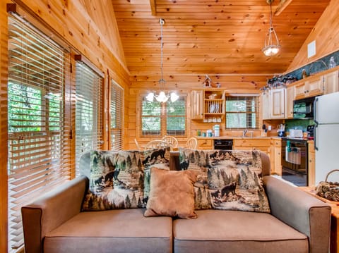 Cozy up after grabbing a snack from the fully-equipped kitchen.