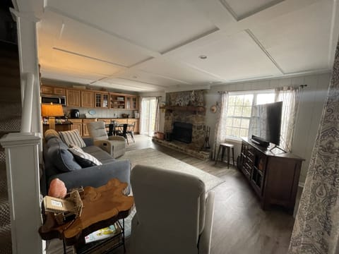 Wood burning fireplace with an amazing view.