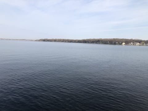 view from public dock access directly across street from cottages. 