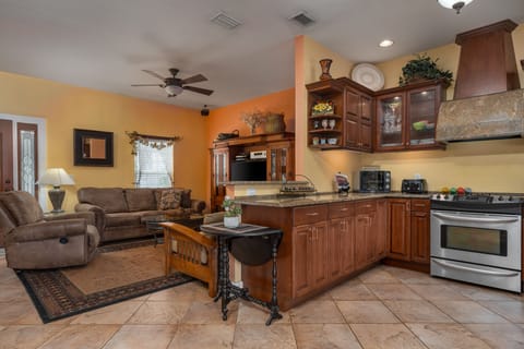 Enter the house from the courtyard side.