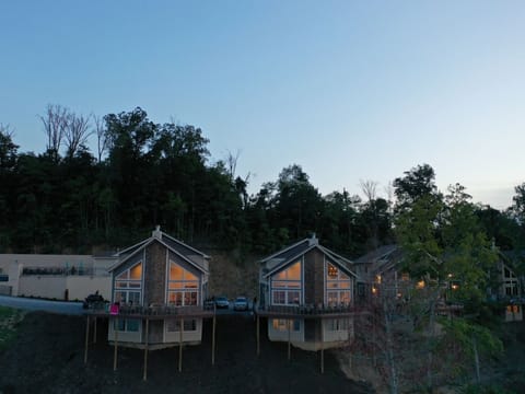 Sunset shot of the beautiful luxurious villas