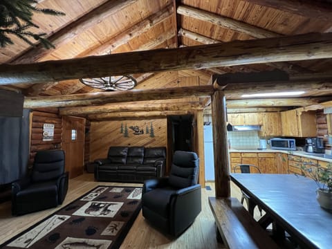 View of the living, dining and kitchen area. 