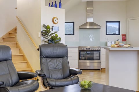 Recliner lounge chairs in front of the wood fire!