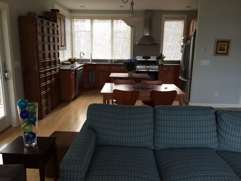 View into the dining area & kitchen.  