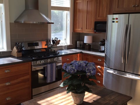 Sunny, open kitchen.