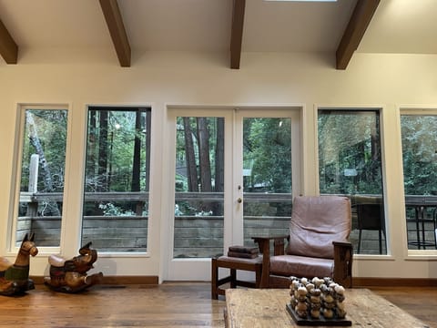 Balcony and view while sitting on the couch in the living room!